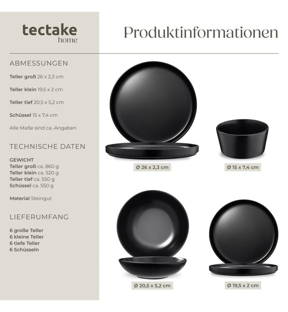 Kitchen starter set for 6 people with crockery, pots and more - black, 41 pc
