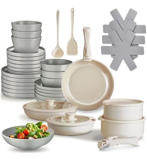Kitchen starter set for 6 people with crockery, pots and more - greywhite, 40 pc