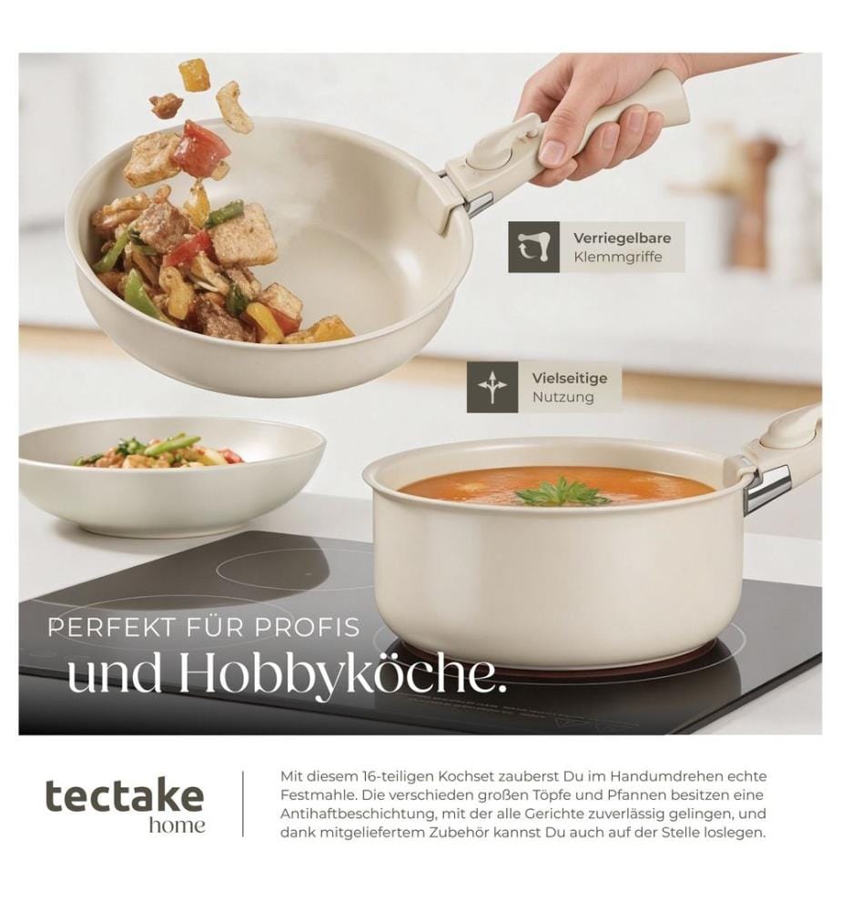 Kitchen starter set for 6 people with crockery, pots and more - taupewhite, 46