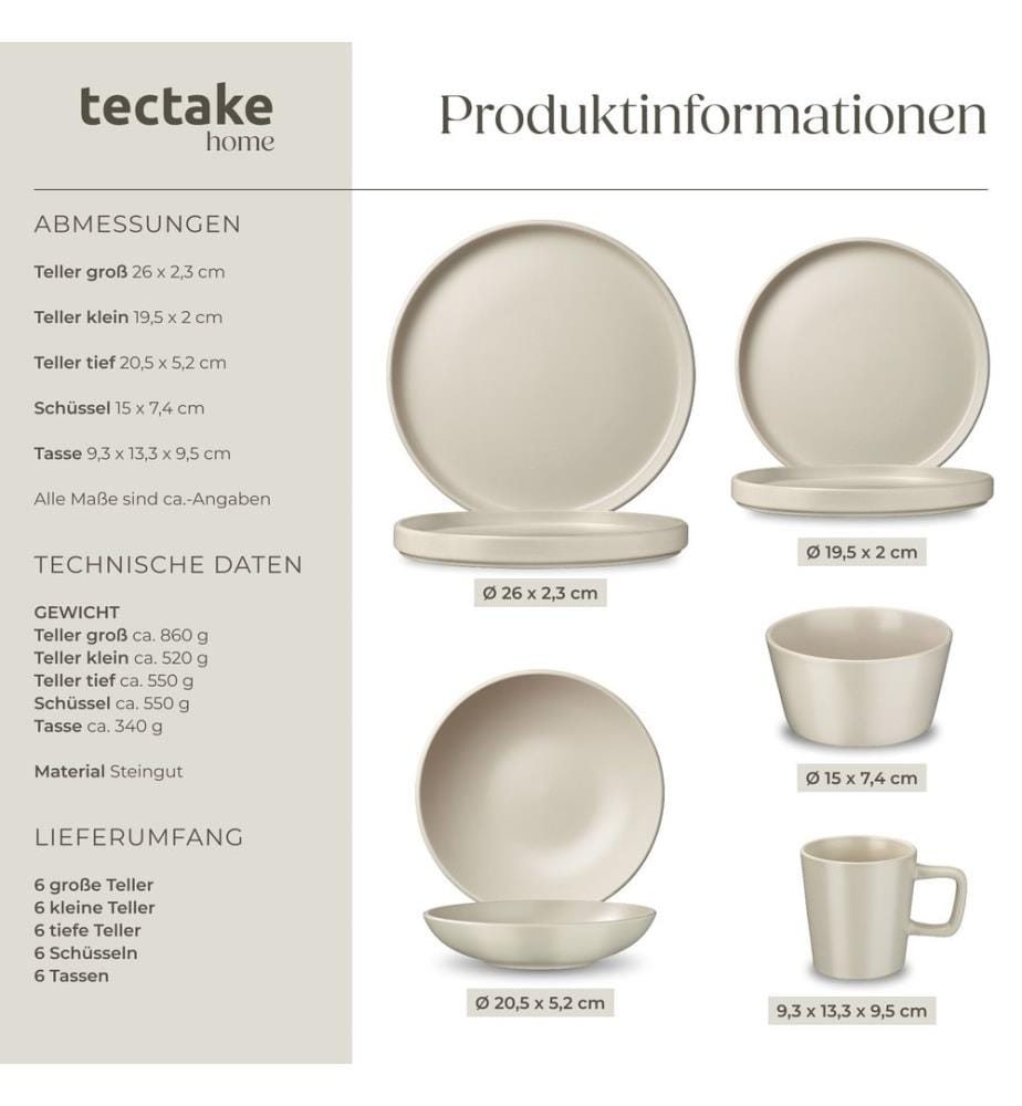 Kitchen starter set for 6 people with crockery, pots and more - taupewhite, 46