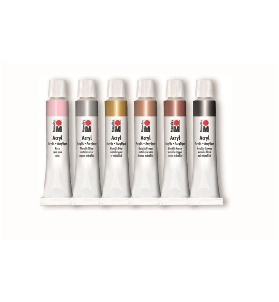 MARABU - Peinture acrylique Shiny Classics 6 couleurs de 12 ml
