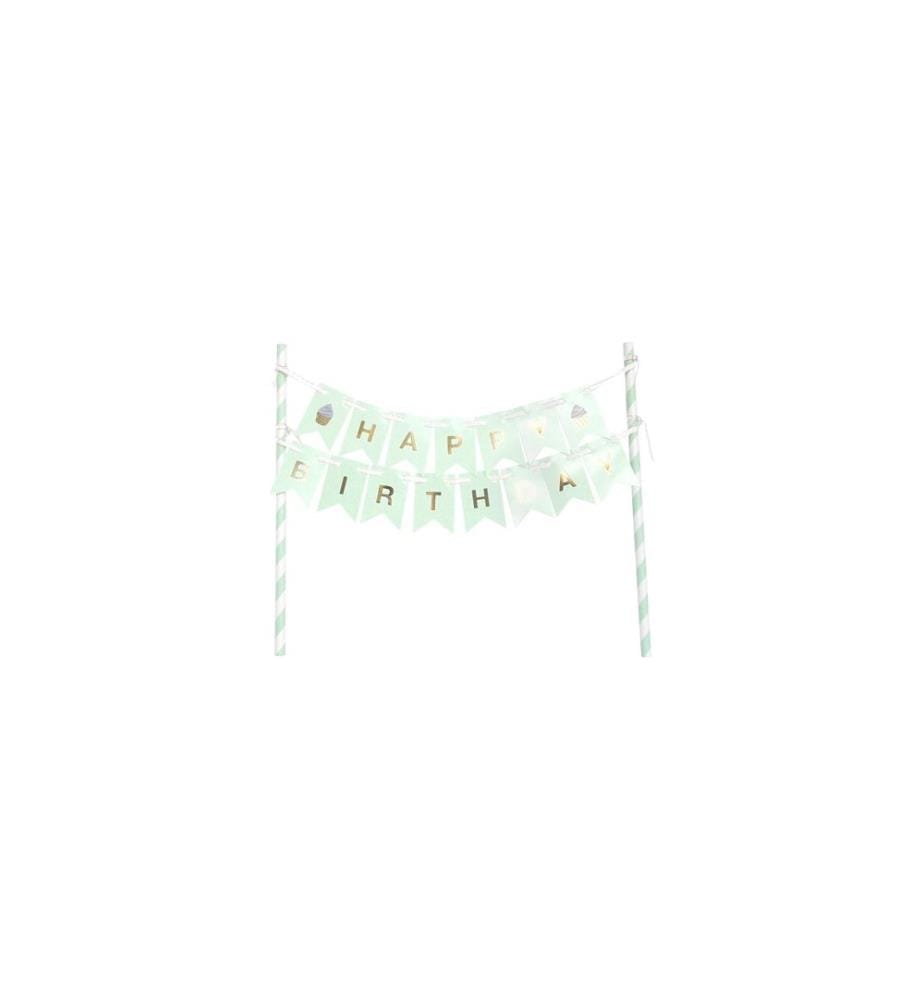 I AM CREATIVE - Kuchen-Topper Birthday 1 Stück, Gold/Mint