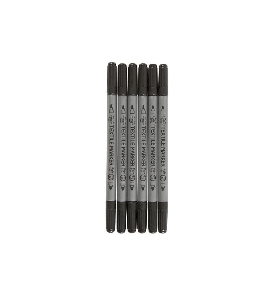 CREATIV COMPANY - Marqueur pour textiles 2.3 + 3.6 mm Noir6 pièces
