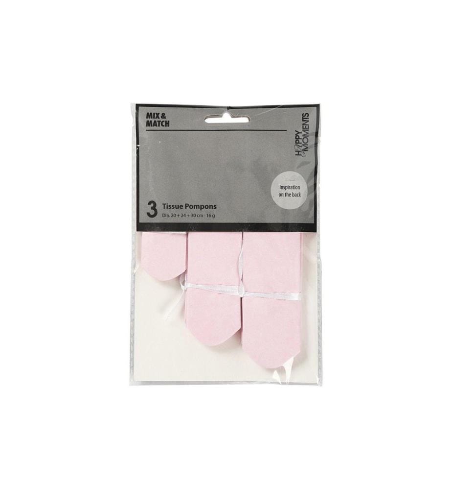 CREATIV COMPANY - Pompons 20 + 24 + 30 cm 3 Stück, Rosa