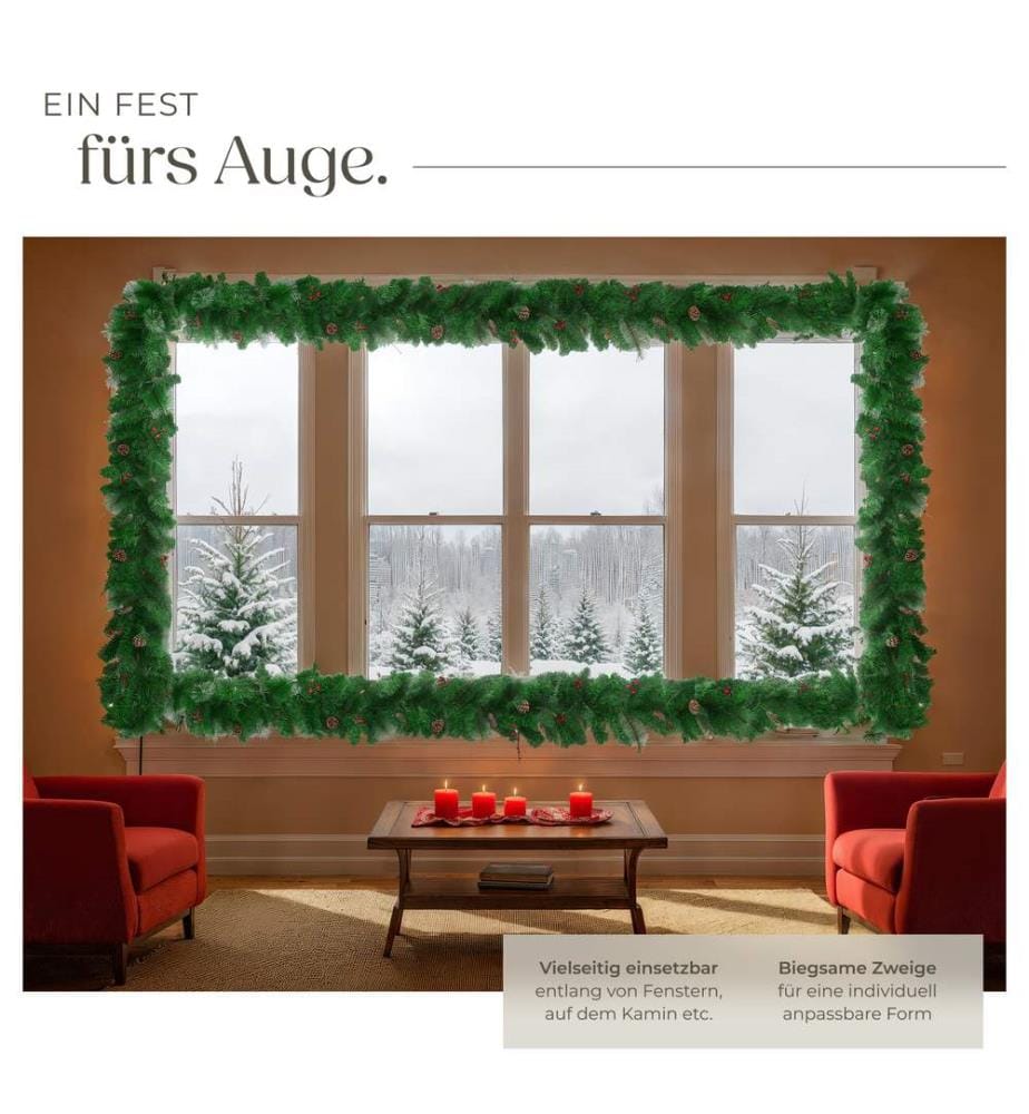 Guirlande de Noël avec pommes de pin - rougevert