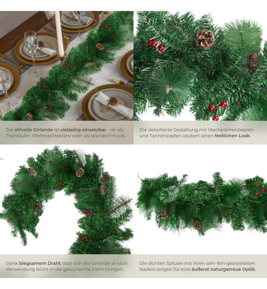 Guirlande de Noël avec pommes de pin - rougevert