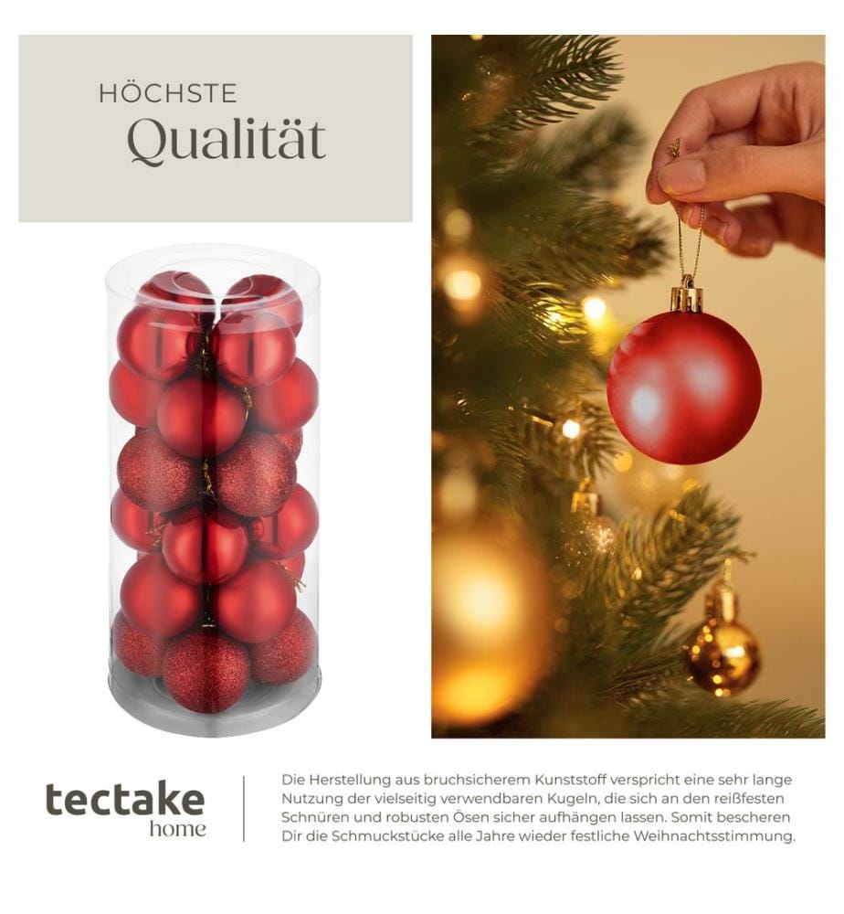 Lot de 24 boules de Noël rouges - rouge