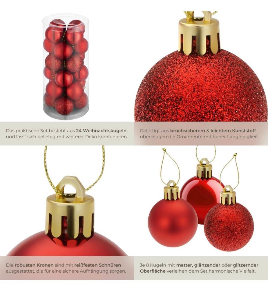 Lot de 24 boules de Noël rouges - rouge