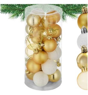 Set di 24 palline natalizie, biancooro, infrangibili - biancooro
