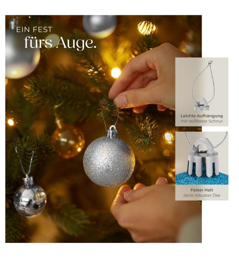 Lot de 64 boules de Noël argentées et bleues - argentéesbleues
