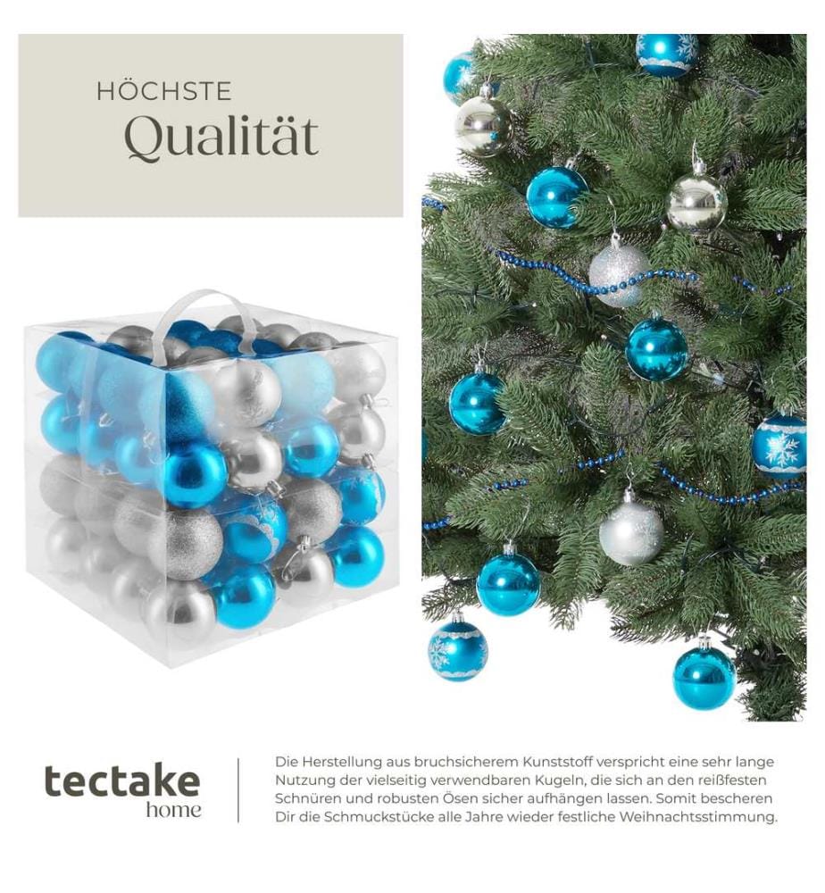 Lot de 64 boules de Noël argentées et bleues - argentéesbleues