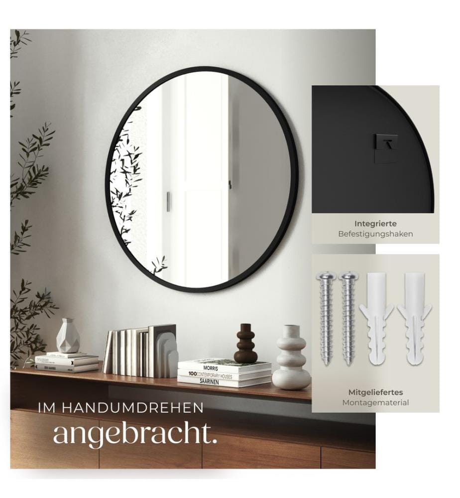 Runder Wandspiegel Fiona mit Aluminiumrahmen - 7… | DeinDeal