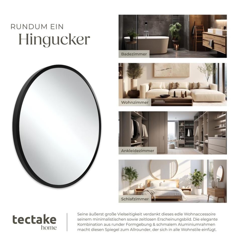 Runder Wandspiegel Fiona mit Aluminiumrahmen - 7… | DeinDeal