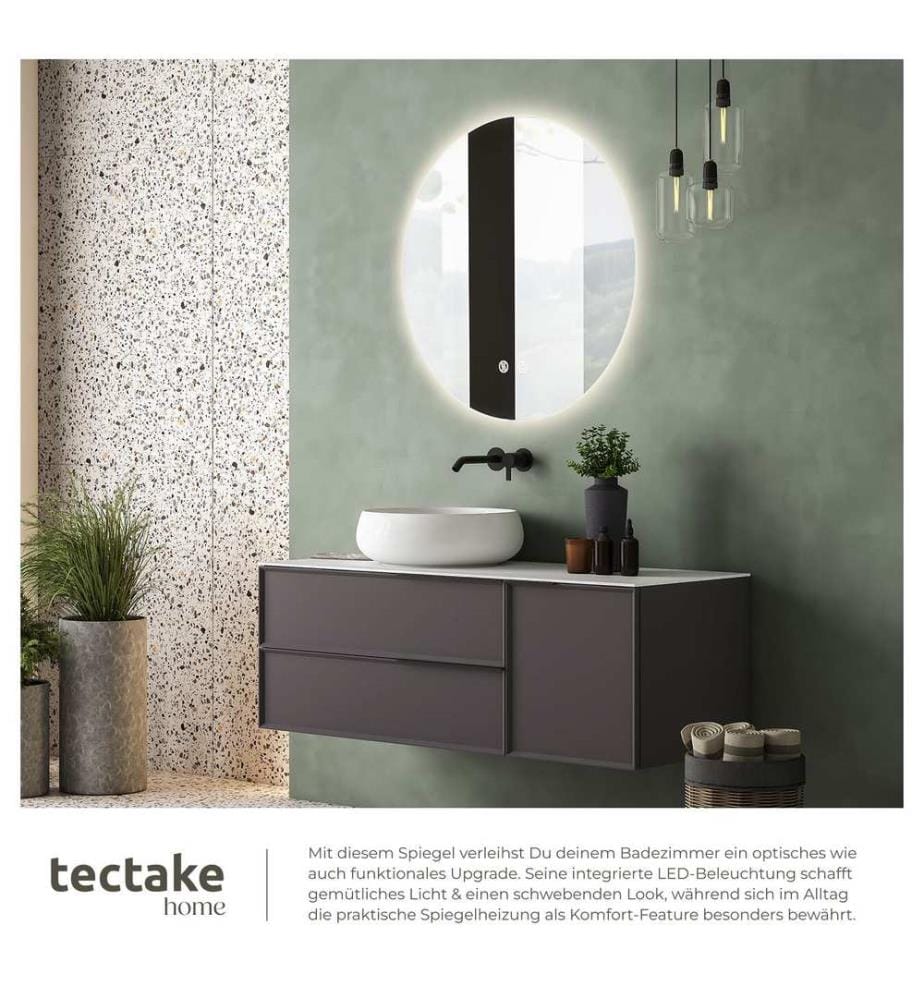 Miroir de salle de bain LED AURORA, réglable, avec 3 couleurs de lumière - 60 cm