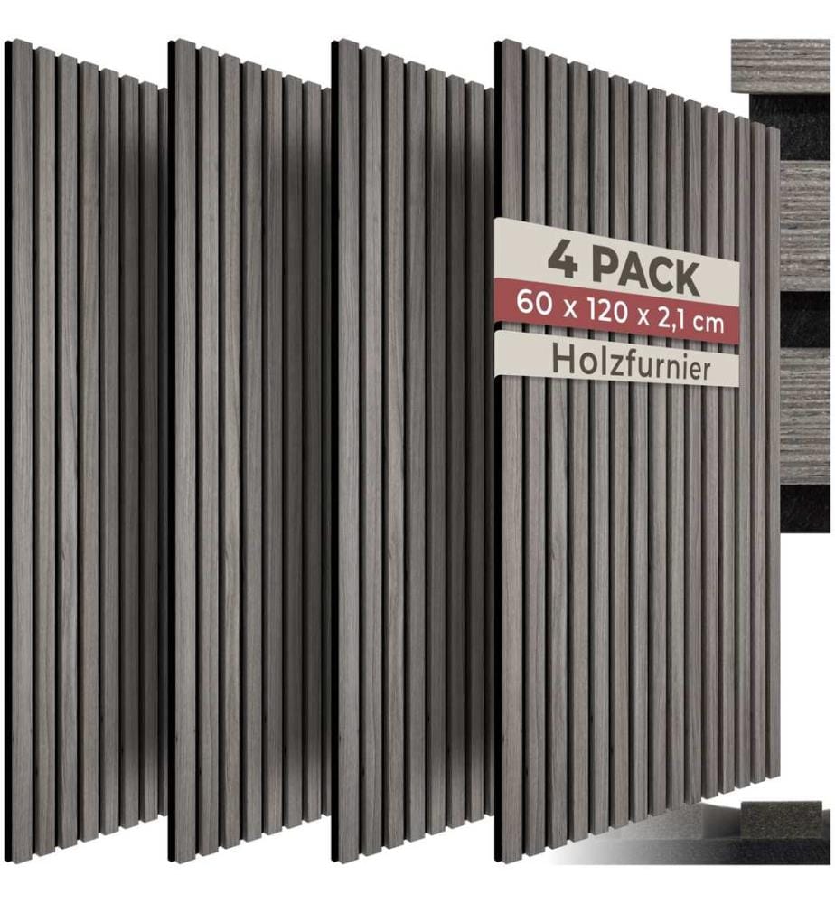 Akustikpaneele Sonic Wall Holzoptik - Eiche hellgrau, 4er Set