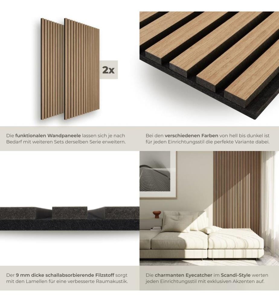 Akustikpaneele Sonic Wall II Holzoptik - Eiche, 2er Set