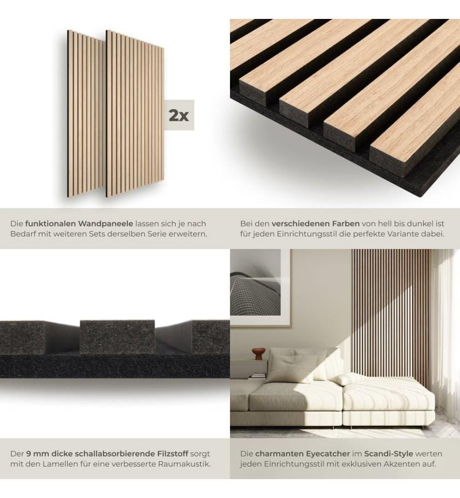 Akustikpaneele Sonic Wall Holzoptik - Eiche hell, 2er Set