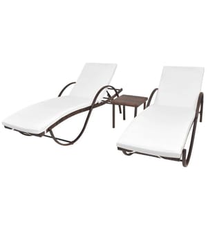 vidaXL Chaises longues lot de 2 avec table résine tressée marron