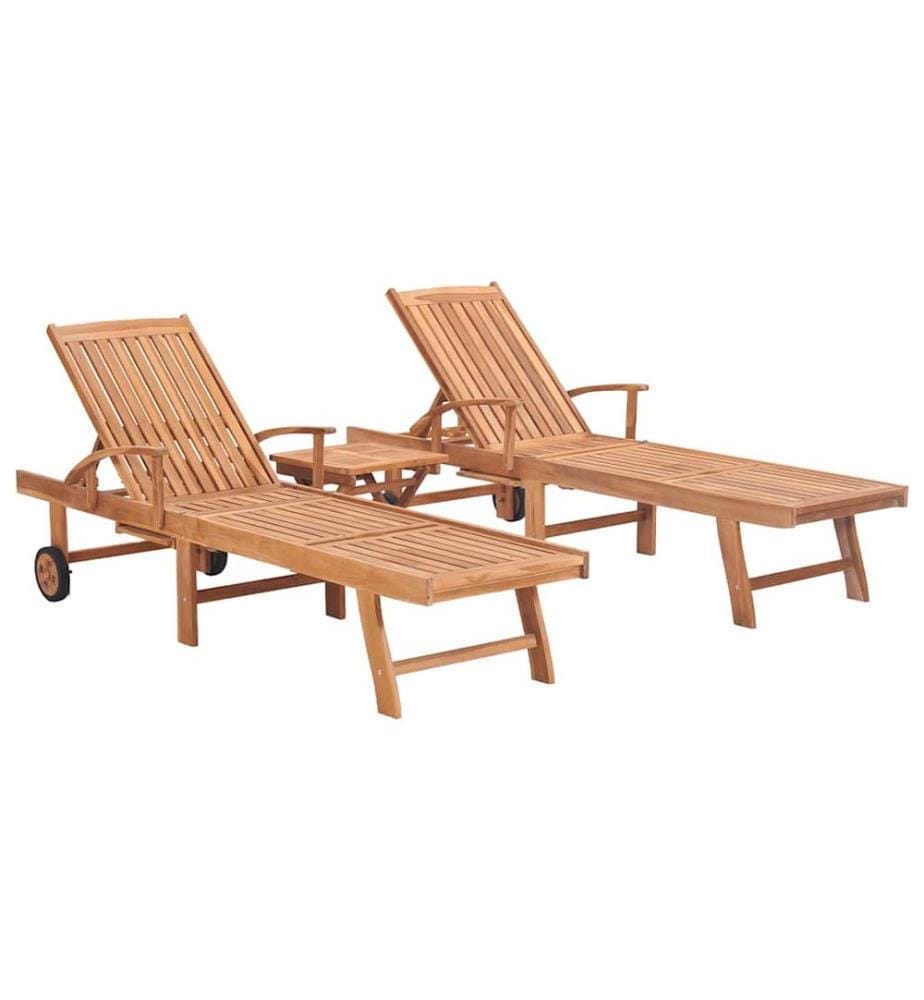 vidaXL Sonnenliegen 2 Stk. mit Tisch Massivholz Teak