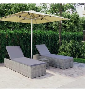 vidaXL Chaises longues de jardin table à thé 3 pcs Résine tressée Gris