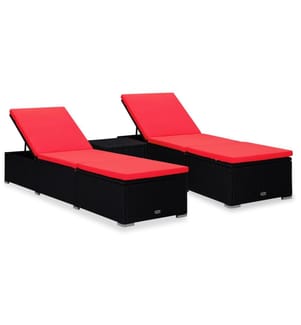 vidaXL Chaises longues de jardin table à thé 3 pcs Résine tressée Noir