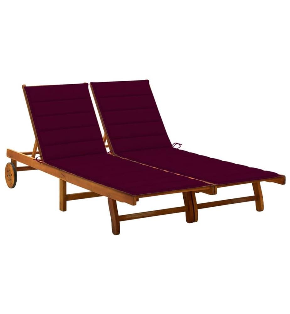 vidaXL Chaise longue de jardin 2 places avec coussins Acacia solide
