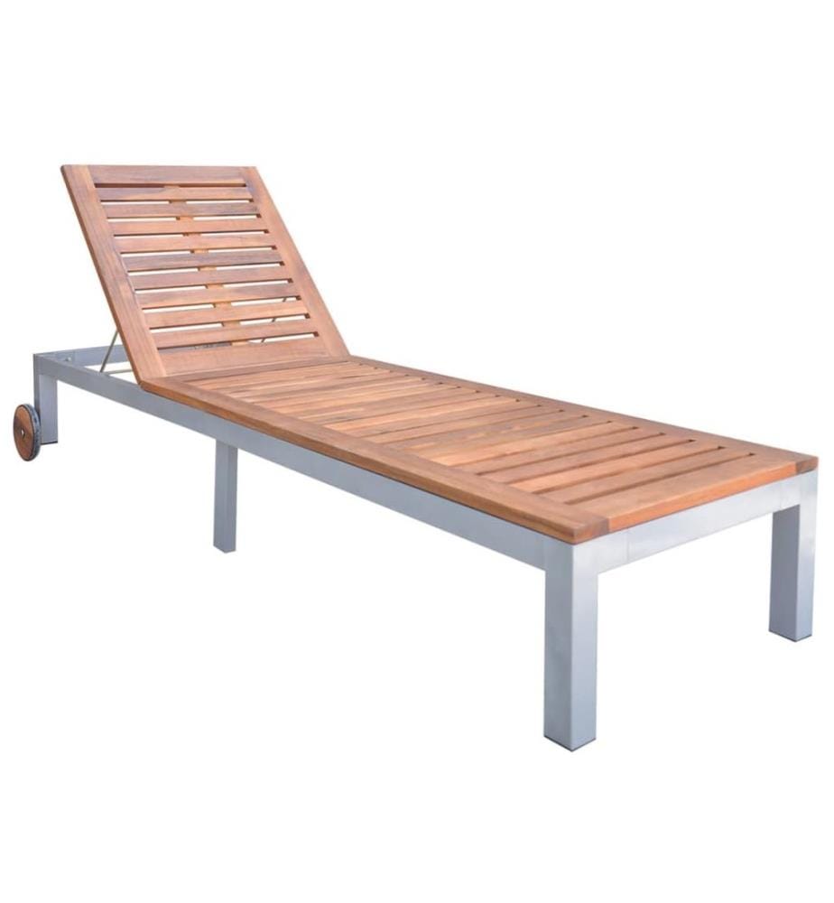 vidaXL Chaise longue avec coussin Bois d'acacia et acier galvanisé