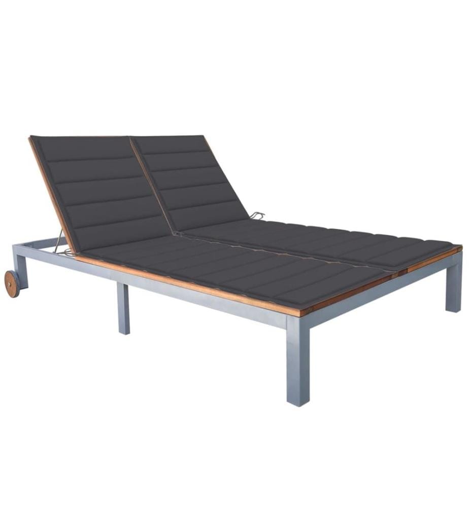 vidaXL Chaise longue 2 places avec coussin Acacia solide et acier