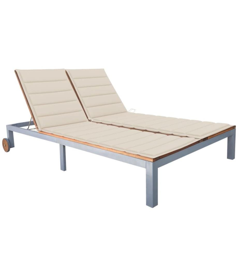 vidaXL Chaise longue 2 places avec coussin Acacia solide et acier