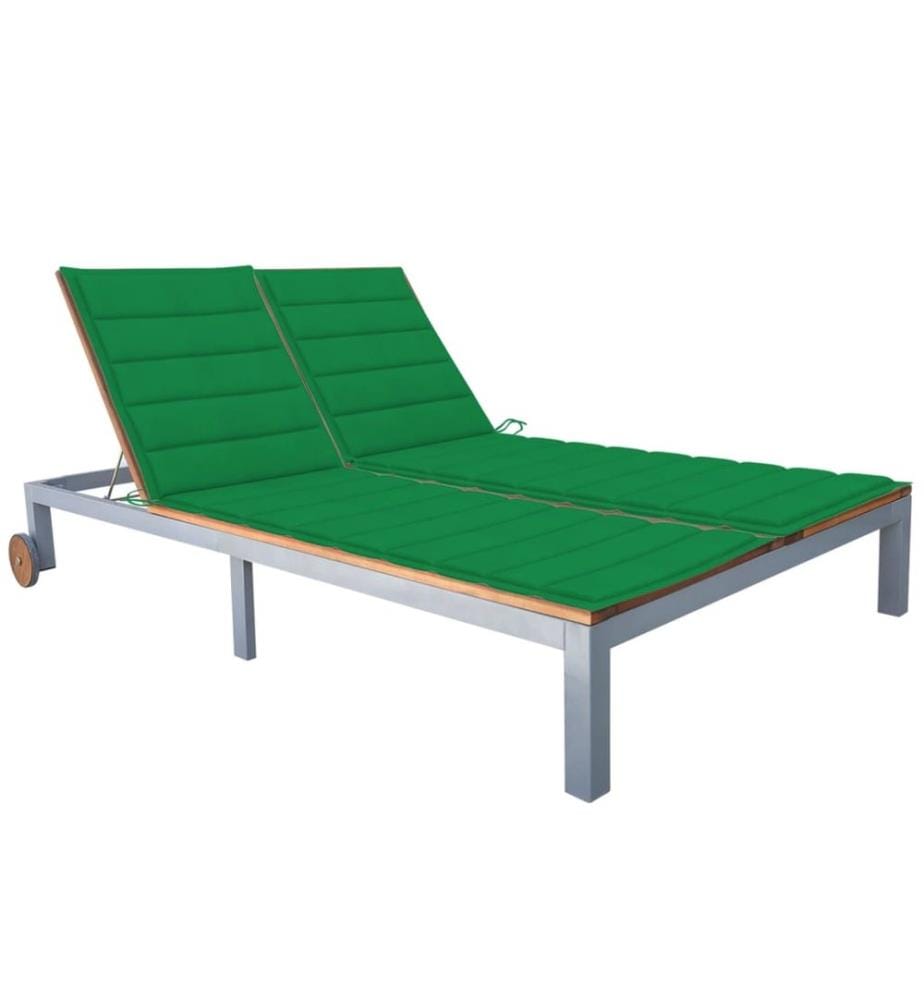 vidaXL Chaise longue 2 places avec coussin Acacia solide et acier