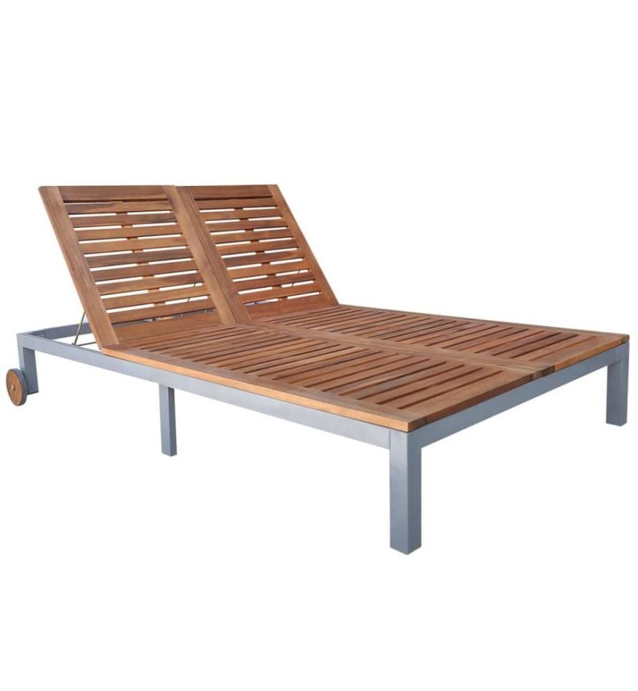 vidaXL Chaise longue 2 places avec coussin Acacia solide et acier