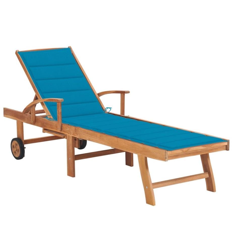 vidaXL Sonnenliege mit Auflage Blau Massivholz Teak