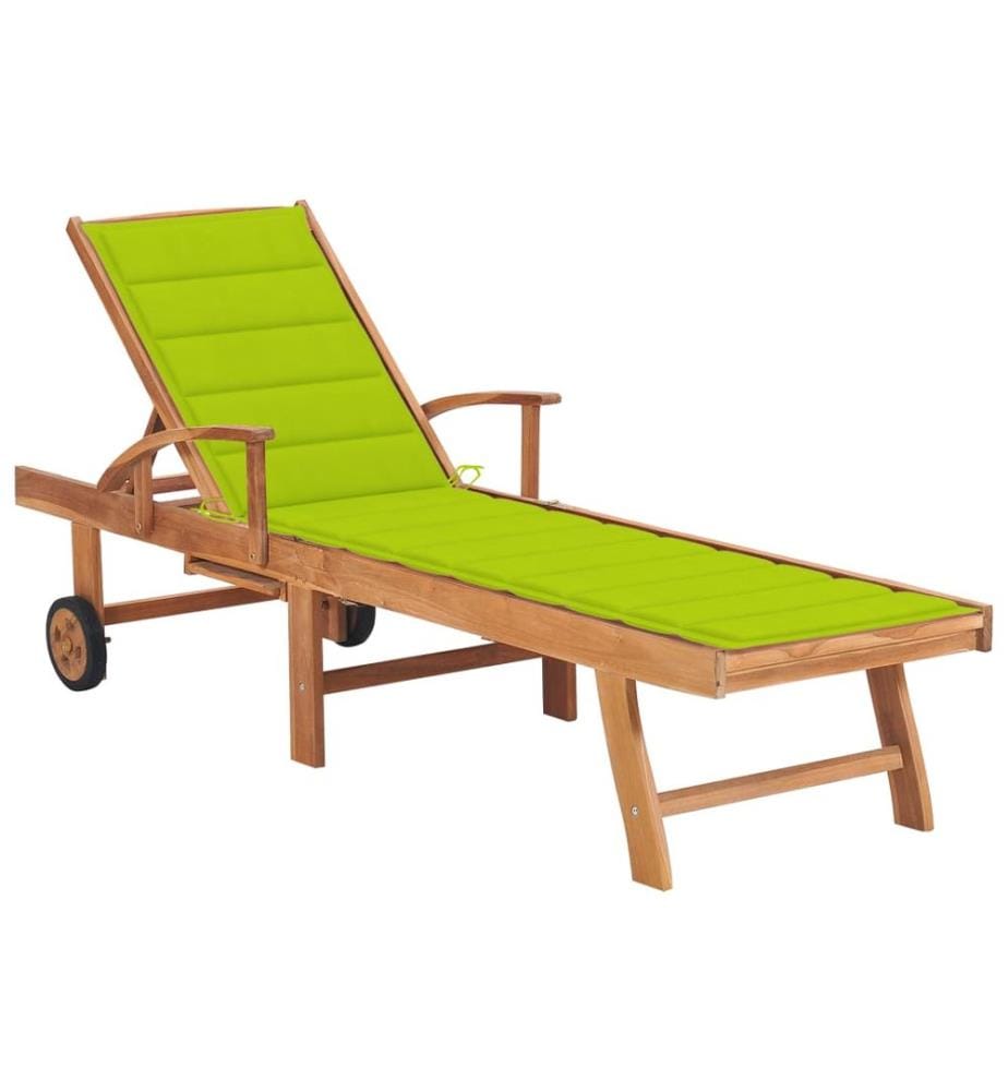 vidaXL Sonnenliege mit Auflage Hellgrün Massivholz Teak