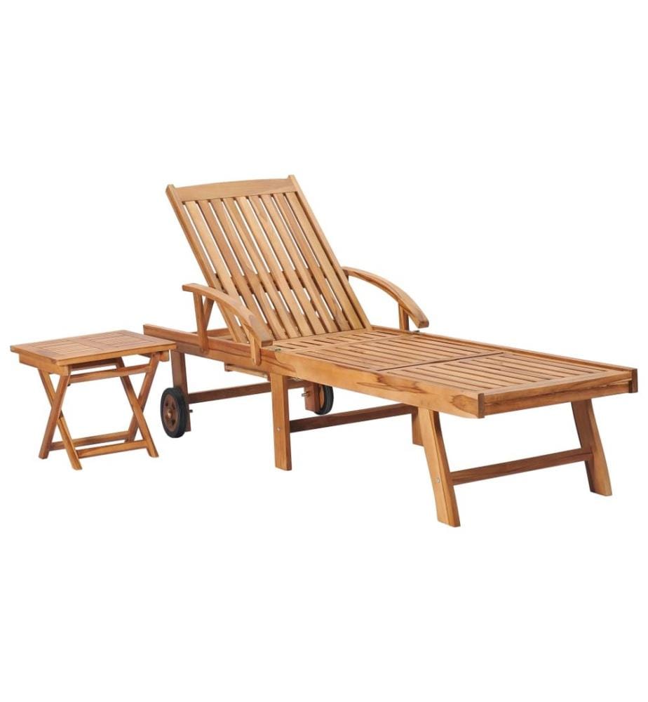 vidaXL Sonnenliege mit Tisch und Auflage Massivholz Teak