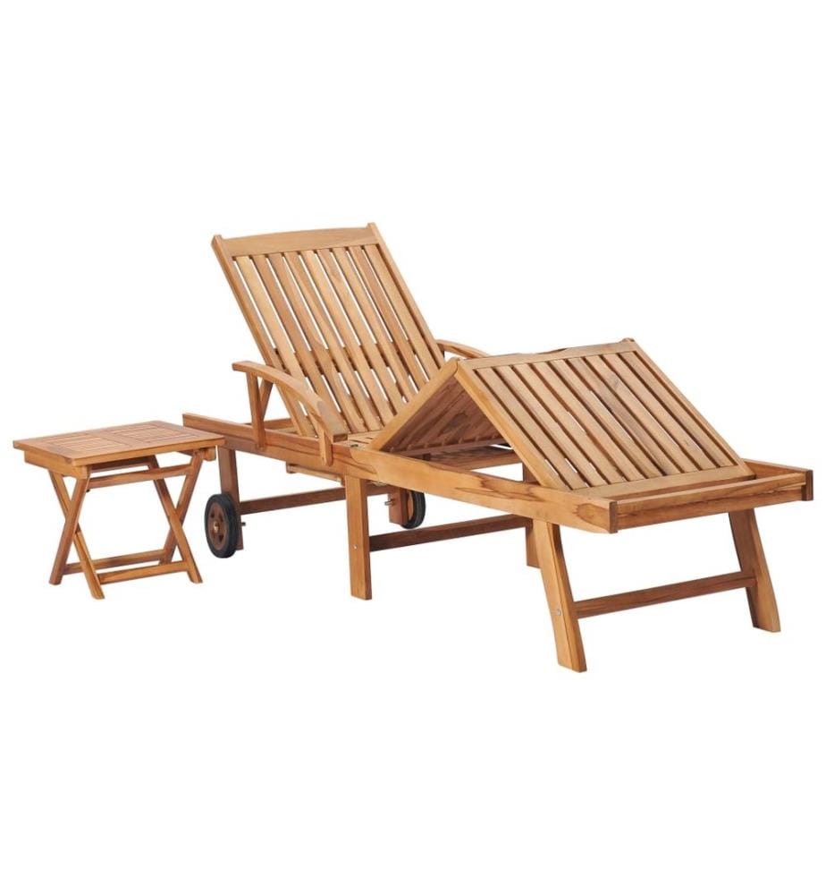 vidaXL Sonnenliege mit Tisch und Auflage Massivholz Teak