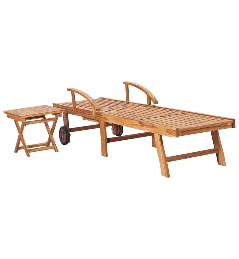vidaXL Sonnenliege mit Tisch und Auflage Massivholz Teak