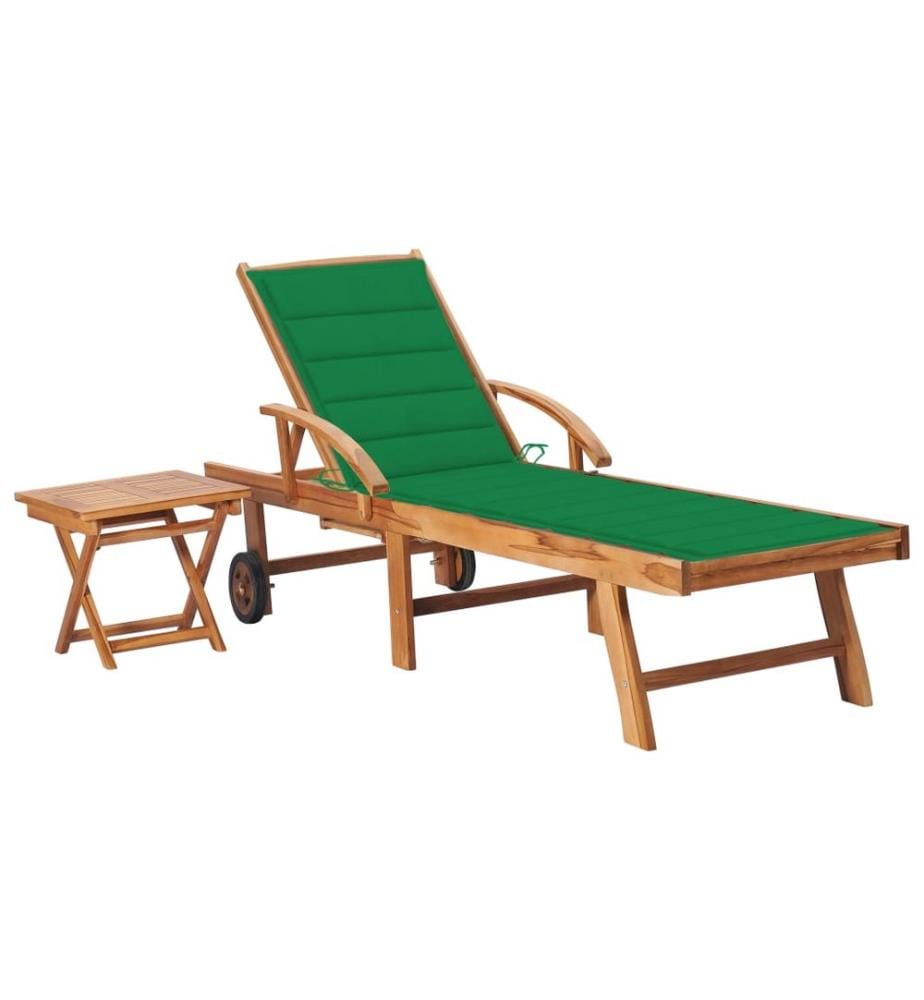 vidaXL Sonnenliege mit Tisch und Auflage Massivholz Teak