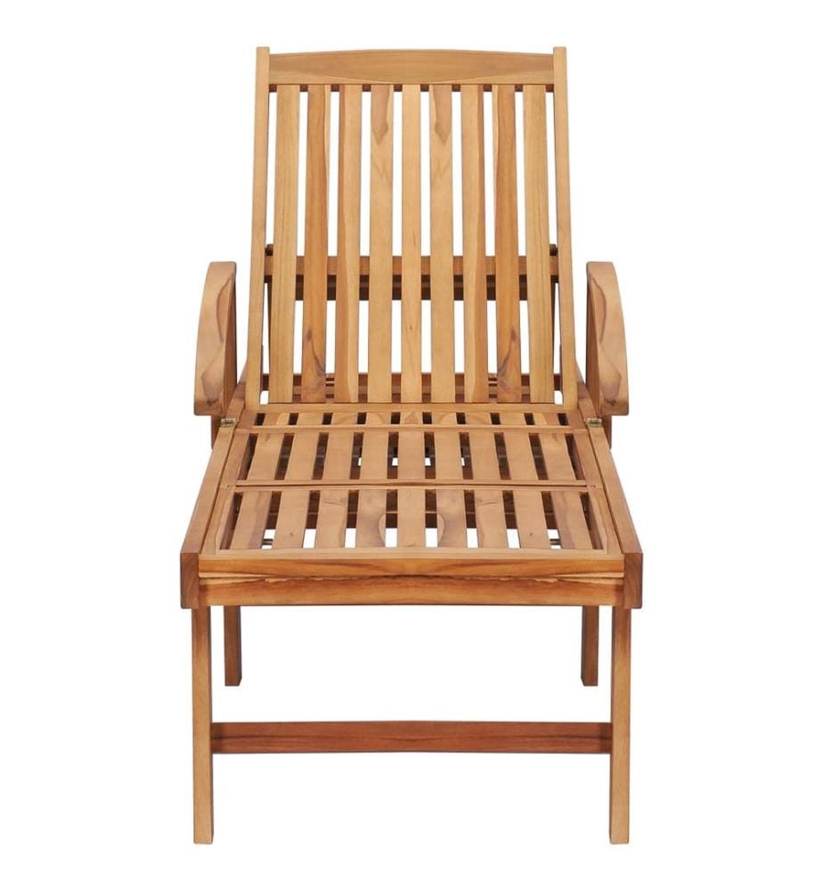 vidaXL Chaise longue avec table et coussin Bois de teck solide