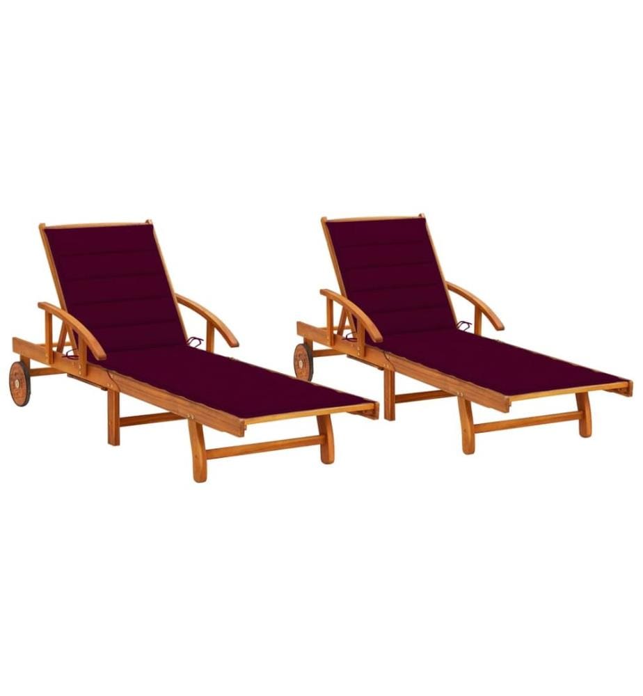 vidaXL Sonnenliegen 2 Stk. mit Auflagen Massivholz Akazie