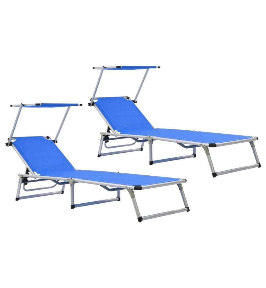 vidaXL Klappbare Sonnenliegen mit Dach 2 Stk. Aluminium Textilene Blau