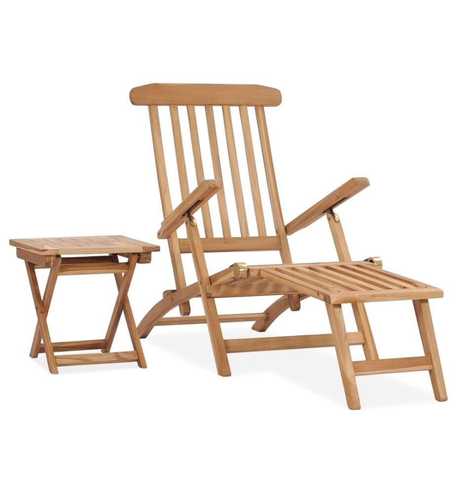 vidaXL Garten-Liegestuhl mit Fussstütze und Tisch Massivholz Teak