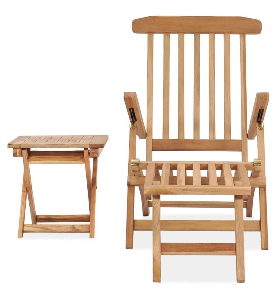 vidaXL Garten-Liegestuhl mit Fussstütze und Tisch Massivholz Teak