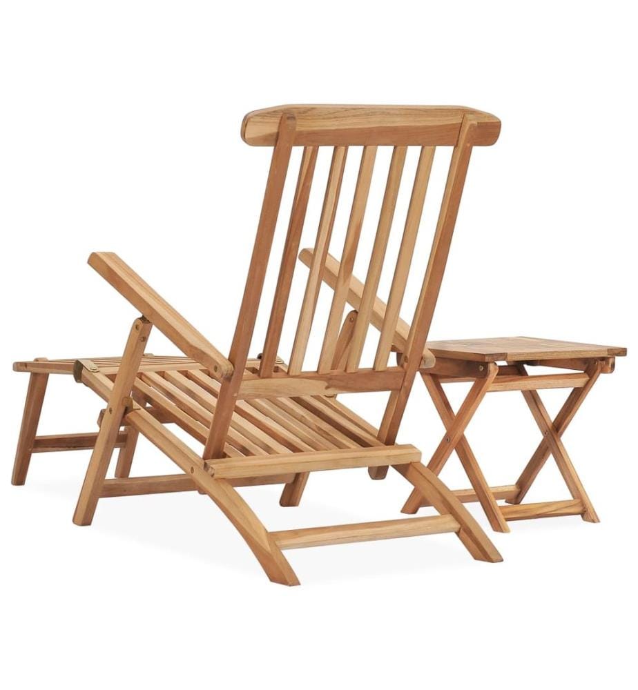 vidaXL Garten-Liegestuhl mit Fussstütze und Tisch Massivholz Teak