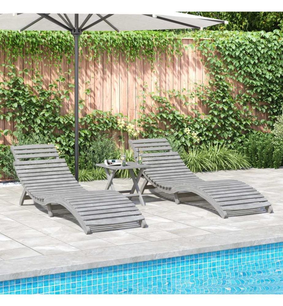 vidaXL Sonnenliegen 2 Stk. mit Tisch Grau Massivholz Akazie