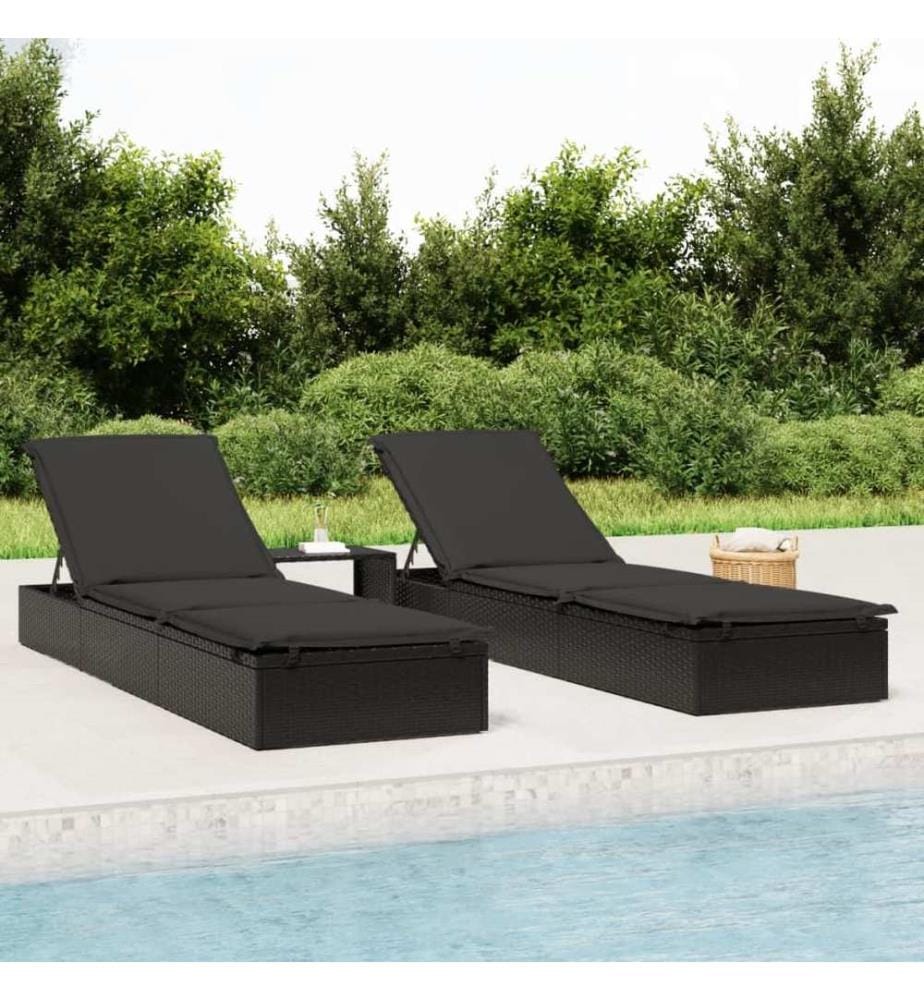 vidaXL Sonnenliege 1 Stk. mit Auflage Schwarz 201x55x62 cm Poly Rattan