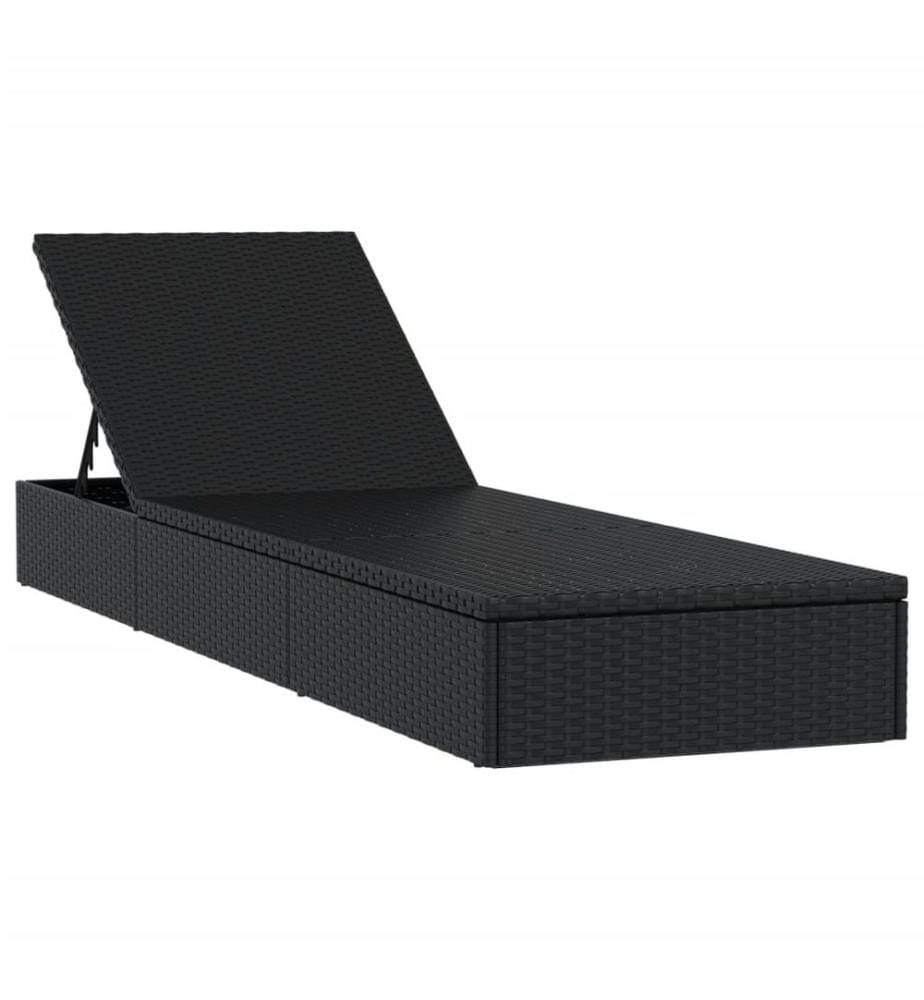 vidaXL Sonnenliege 1 Stk. mit Auflage Schwarz 201x55x62 cm Poly Rattan