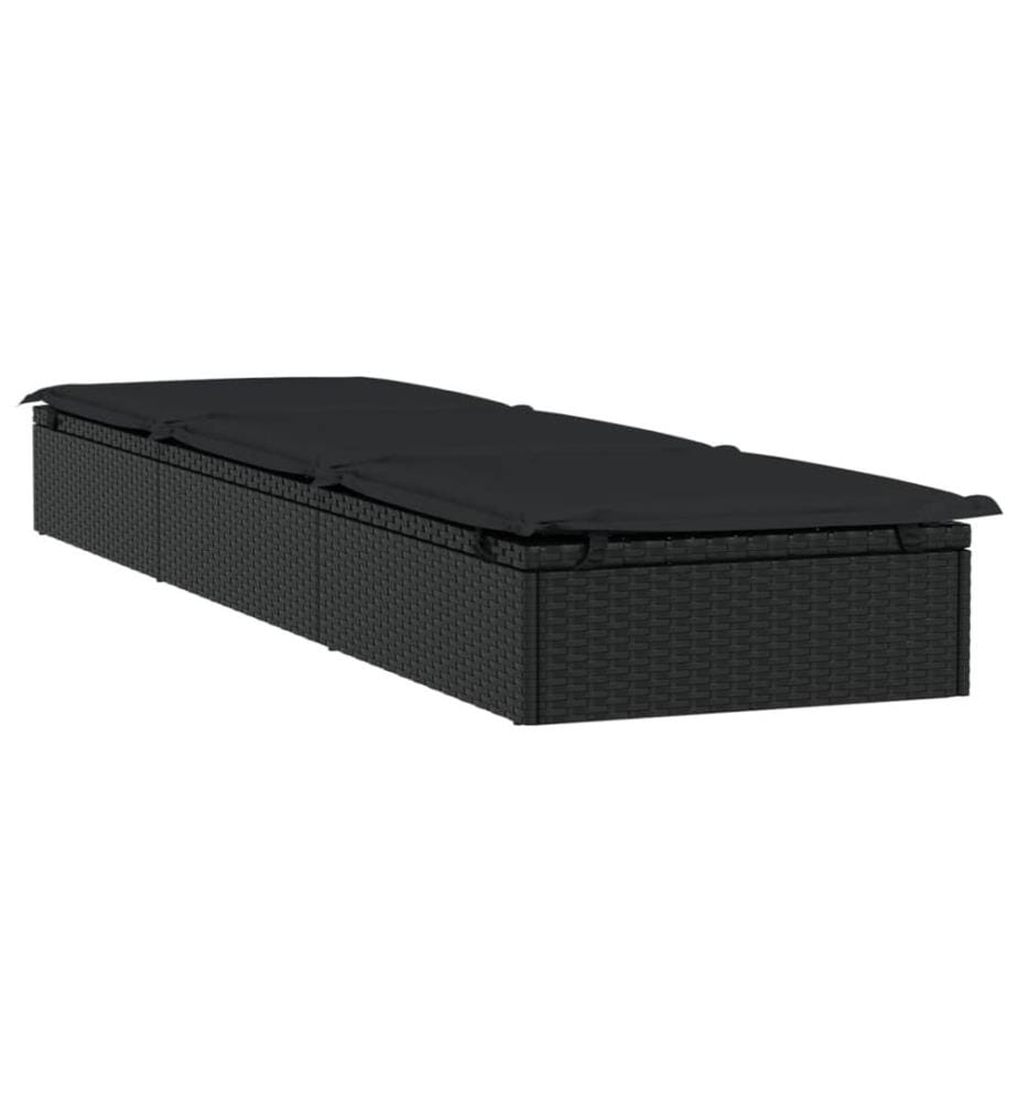 vidaXL Sonnenliege 1 Stk. mit Auflage Schwarz 201x55x62 cm Poly Rattan