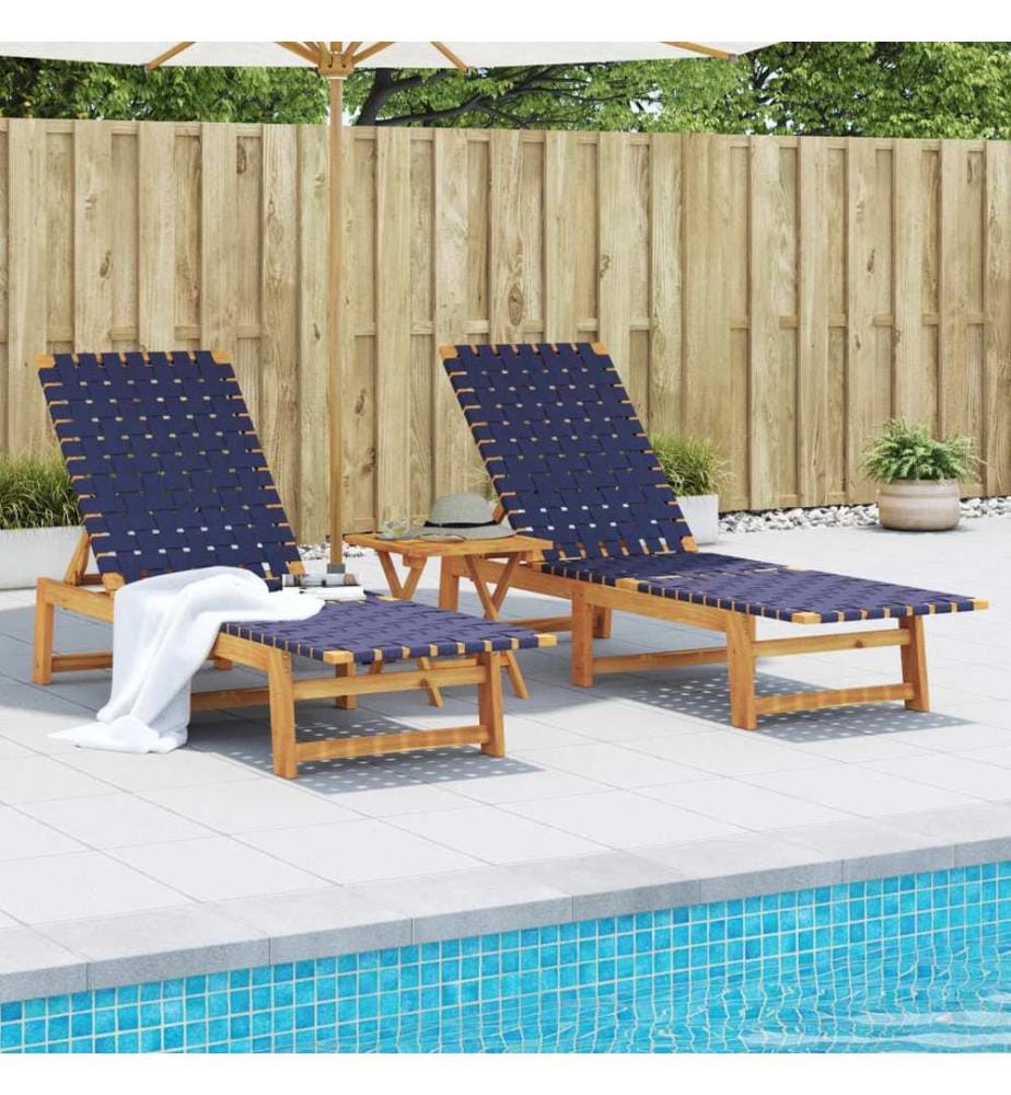 vidaXL Sonnenliegen 2 Stk. mit Tisch Dunkelblau Massivholz Akazie