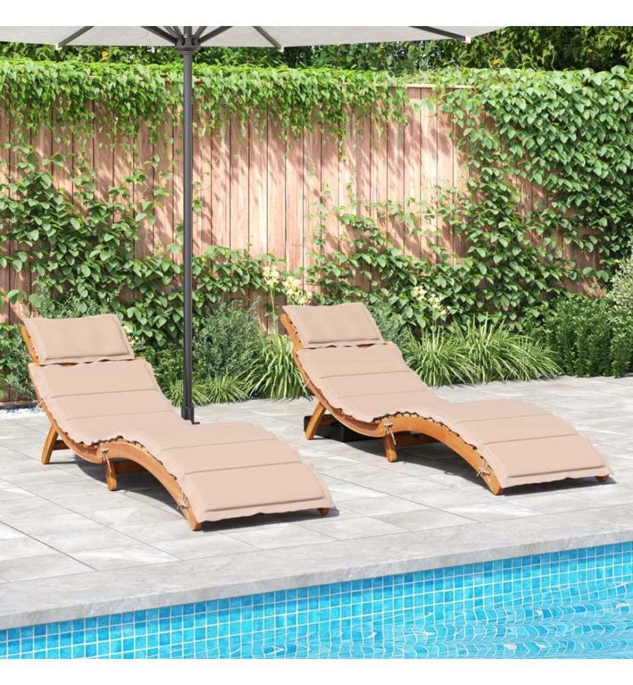 vidaXL Sonnenliegen mit Auflagen 2 Stk. Beige Massivholz Akazie