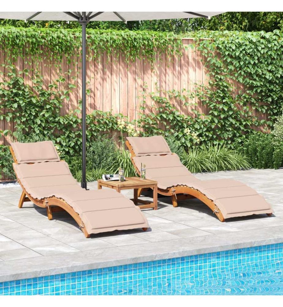 vidaXL Sonnenliegen mit Auflagen 2 Stk. Beige Massivholz Akazie